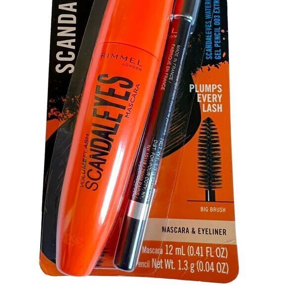 SET RIMMEL LONDON Scandaleyes Waterproof Mascara +‎ Gel Pencil 003 Extreme Black - Picture 2 of 7